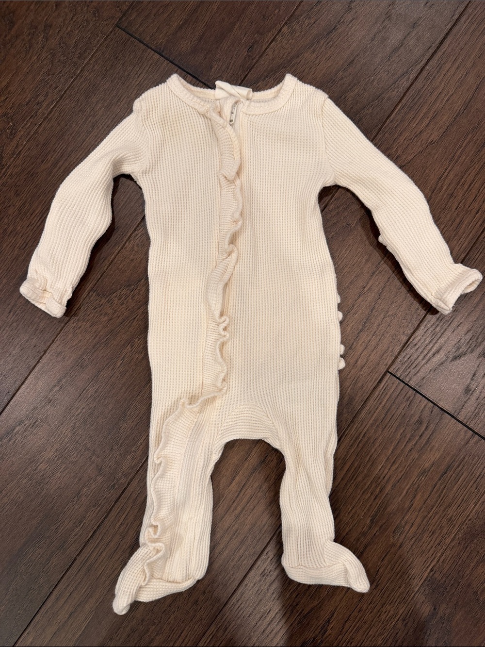 Neutral Cream Knit Baby Footed One-Piece